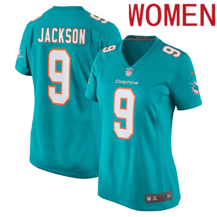 Women Miami Dolphins 9 Calvin Jackson Nike Aqua Home Game Player NFL Jersey